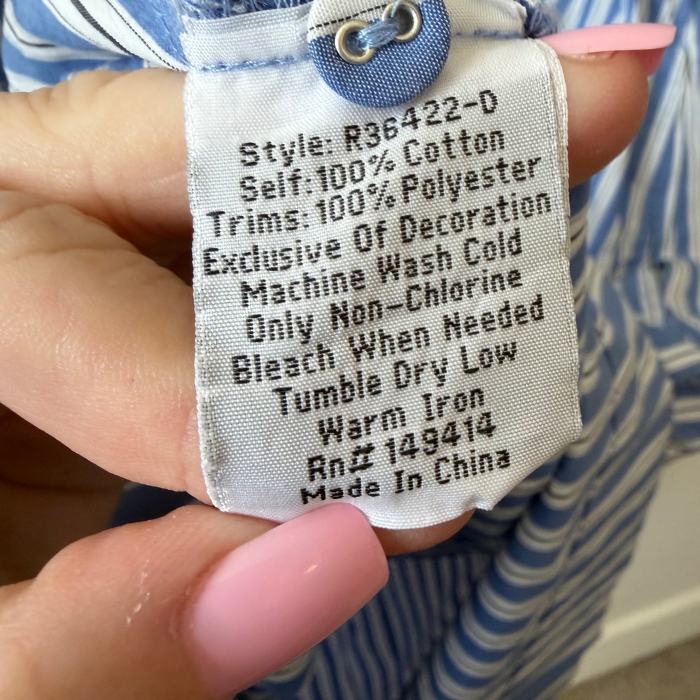 Johnny Was Blue White Striped Cotton Midi Shirt Dress Long Sleeve Small R36422-D - Picture 5 of 6